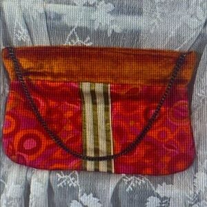 Love Mert. Retro Psychedelic Clutch / Crossbody Bag – Orange Velvet Fold-Over |